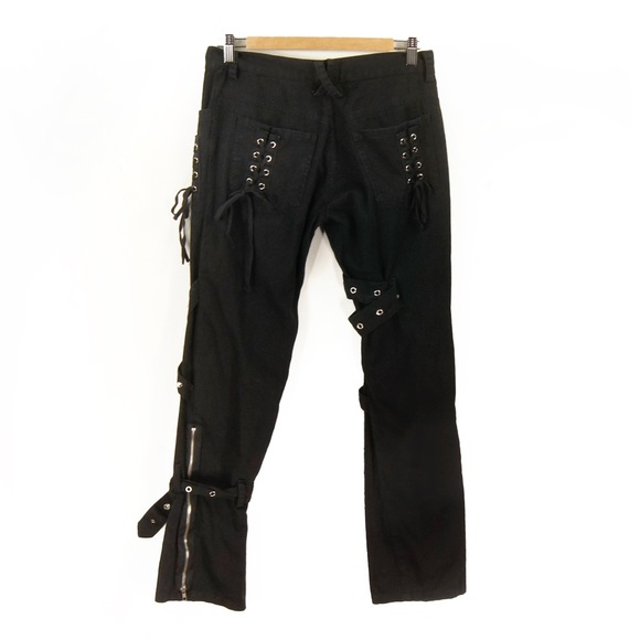 Vintage Archive Y2K 2000s GLP Goth Lolita Punk Japan Black Bondage Buckle Pants - Picture 2 of 4